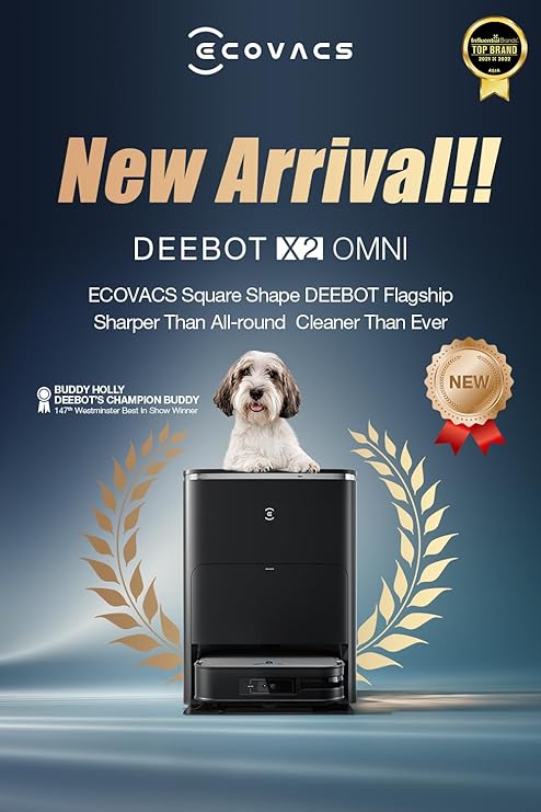 ECOVACS DEEBOT X2 OMNI | 8000pa,15mm Auto Mop Lifting, Auto Empty, 55°C Hot Water Washing, Hot Air Drying