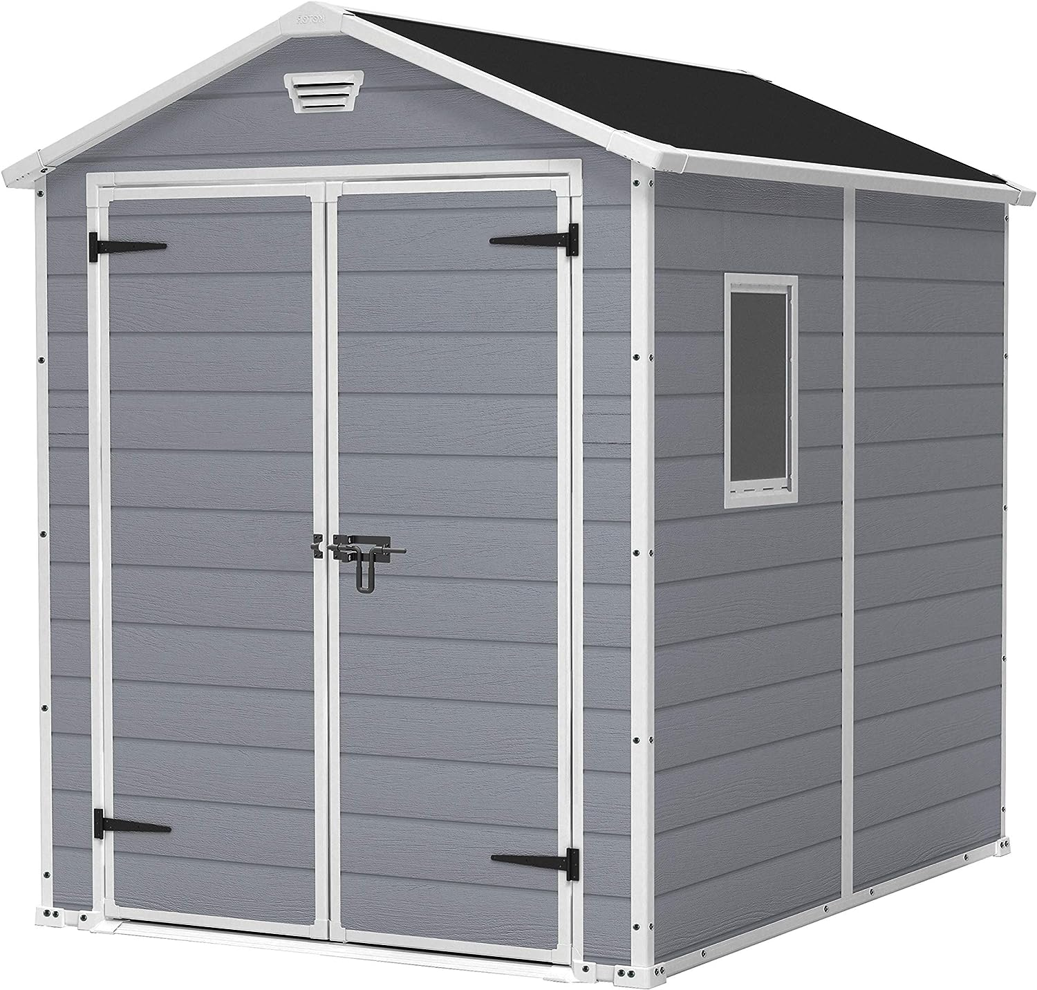 Keter Manor Outdoor Plastic Garden Storage Shed, Grey, 6 x 8 ft