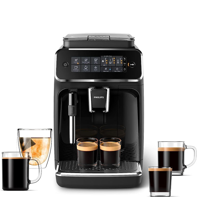 PHILIPS 3200 Series Fully Automatic Espresso Machine - Classic Milk Frother, 4 Coffee Varieties, Intuitive Touch Display, Black, (EP3221/44)