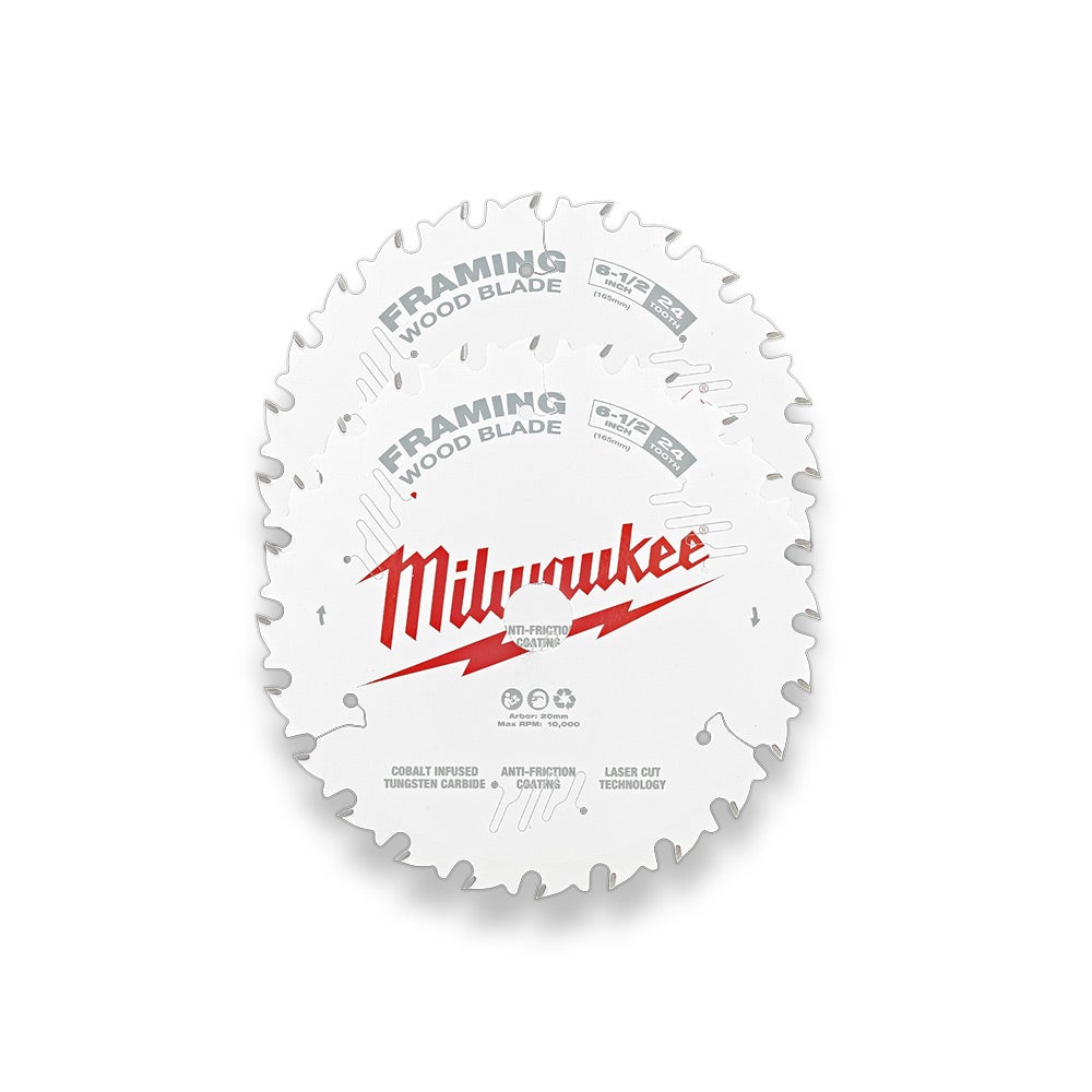 MILWAUKEE 165mm 6-1/2" 24T Wood Circular Saw Blade Framing - 2 Piece 48418621