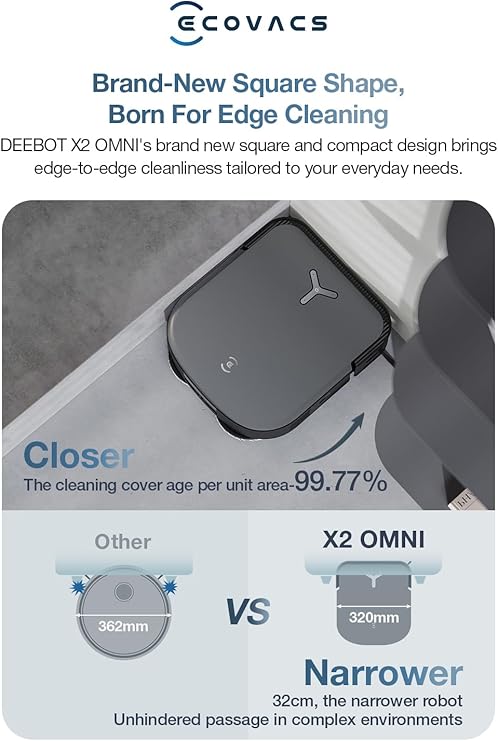 ECOVACS DEEBOT X2 OMNI | 8000pa,15mm Auto Mop Lifting, Auto Empty, 55°C Hot Water Washing, Hot Air Drying