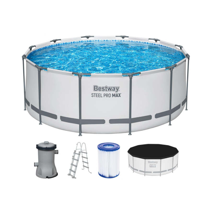 Bestway Steel Pro MAX Frame Pool, Complete Set with Filter Pump, Diameter 366 x 122 cm, Light Grey, Round