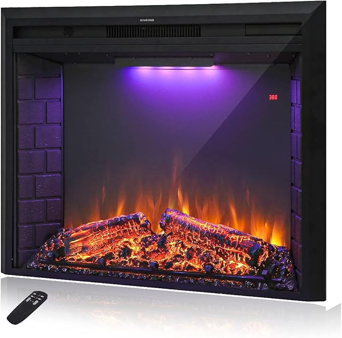 Masarflame 43'' Electric Fireplace Insert, Retro Recessed Fireplace Heater with Fire Cracking Sound, Remote Control & Timer, 750/1500W
