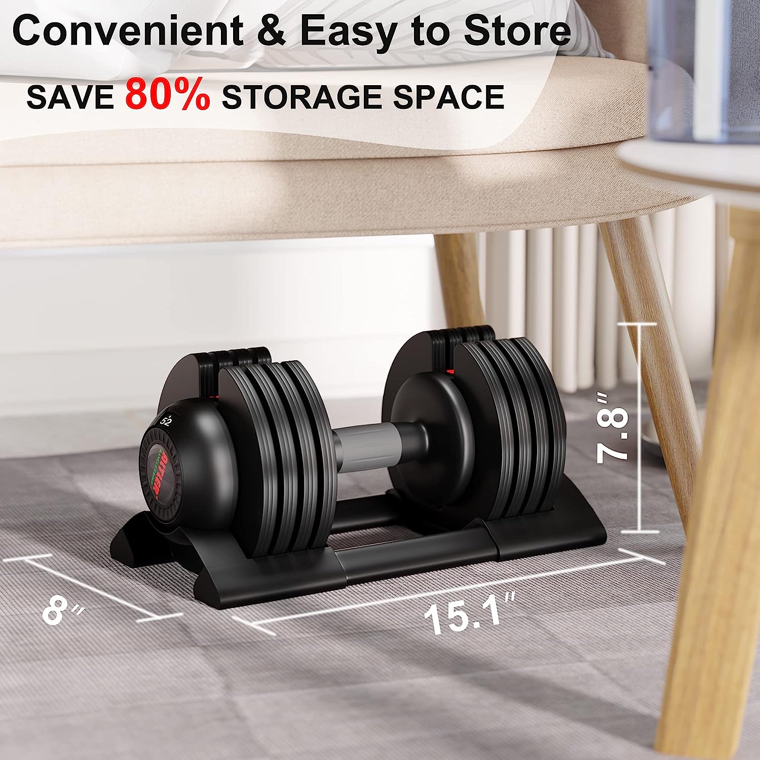 ALTLER Adjustable Dumbbell, 22lb/44lb/52lb Dumbbell Set with Tray for Workout Strength Training Fitness, Adjustable Weight Dial Dumbbell with Anti-Slip Handle and Weight Plate for Home Exercise