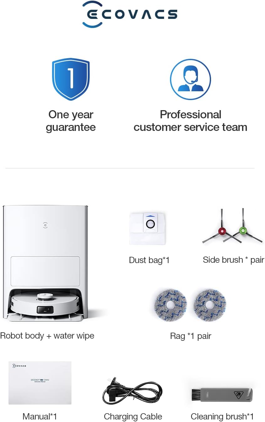 ECOVACS DEEBOT T10 OMNI Robot Vacuum and Mop Combo, Auto Self-Emptying, Auto Mop Cleaning, Hot Air Drying, 5000Pa Suction, OZMO TURBO Deep Mopping with Precision Mapping and Obstacle Avoidance