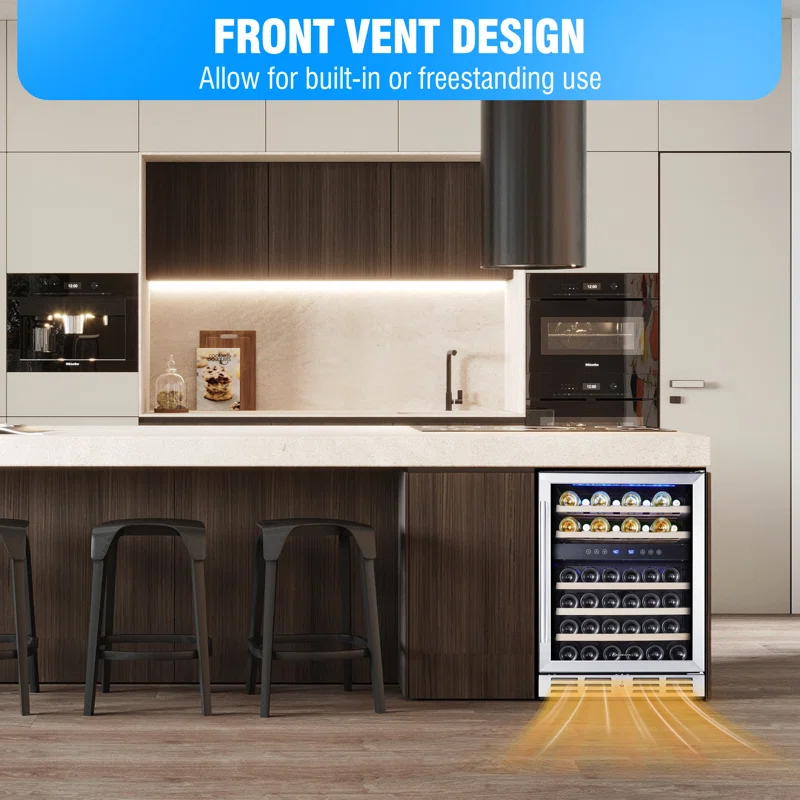 Kalamera Dual Zone 23.5'' 46 Bottle Wine Refrigerator with Reversible Door