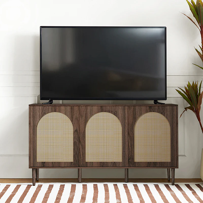 Posey 56 Wide Wood and Rattan Kacie Modern Sideboard