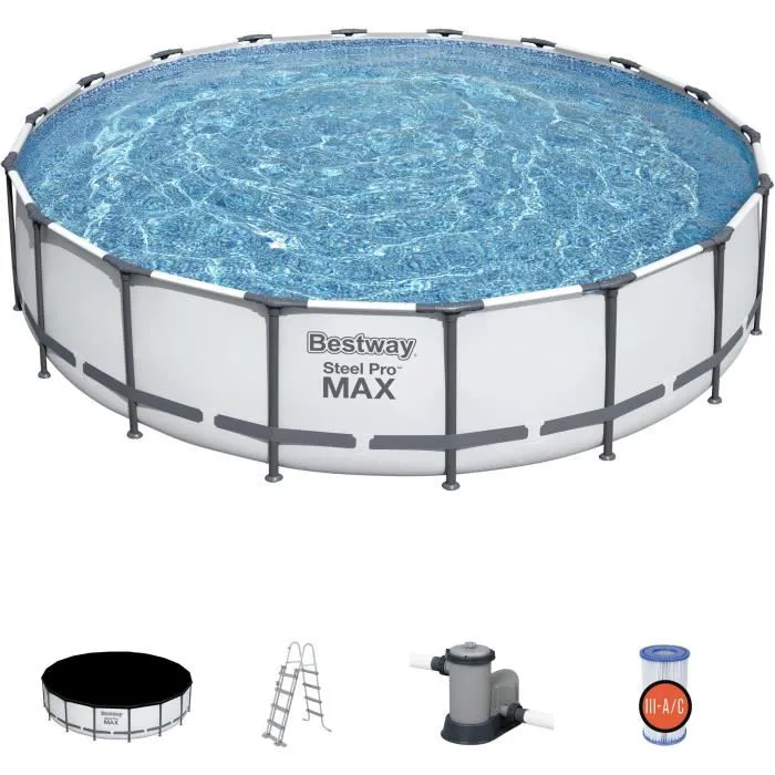 Kit Piscine hors sol tubulaire BESTWAY - Steel Pro Max™ - 549 x 122 cm - Ronde (Avec filtre à cartouche, une bâche et une échelle)