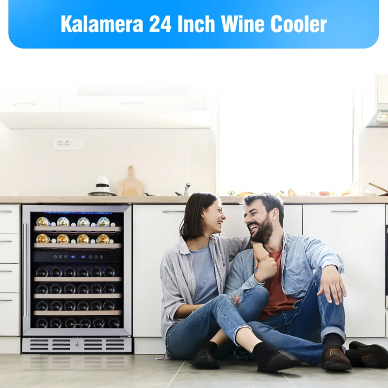Kalamera Dual Zone 23.5'' 46 Bottle Wine Refrigerator with Reversible Door
