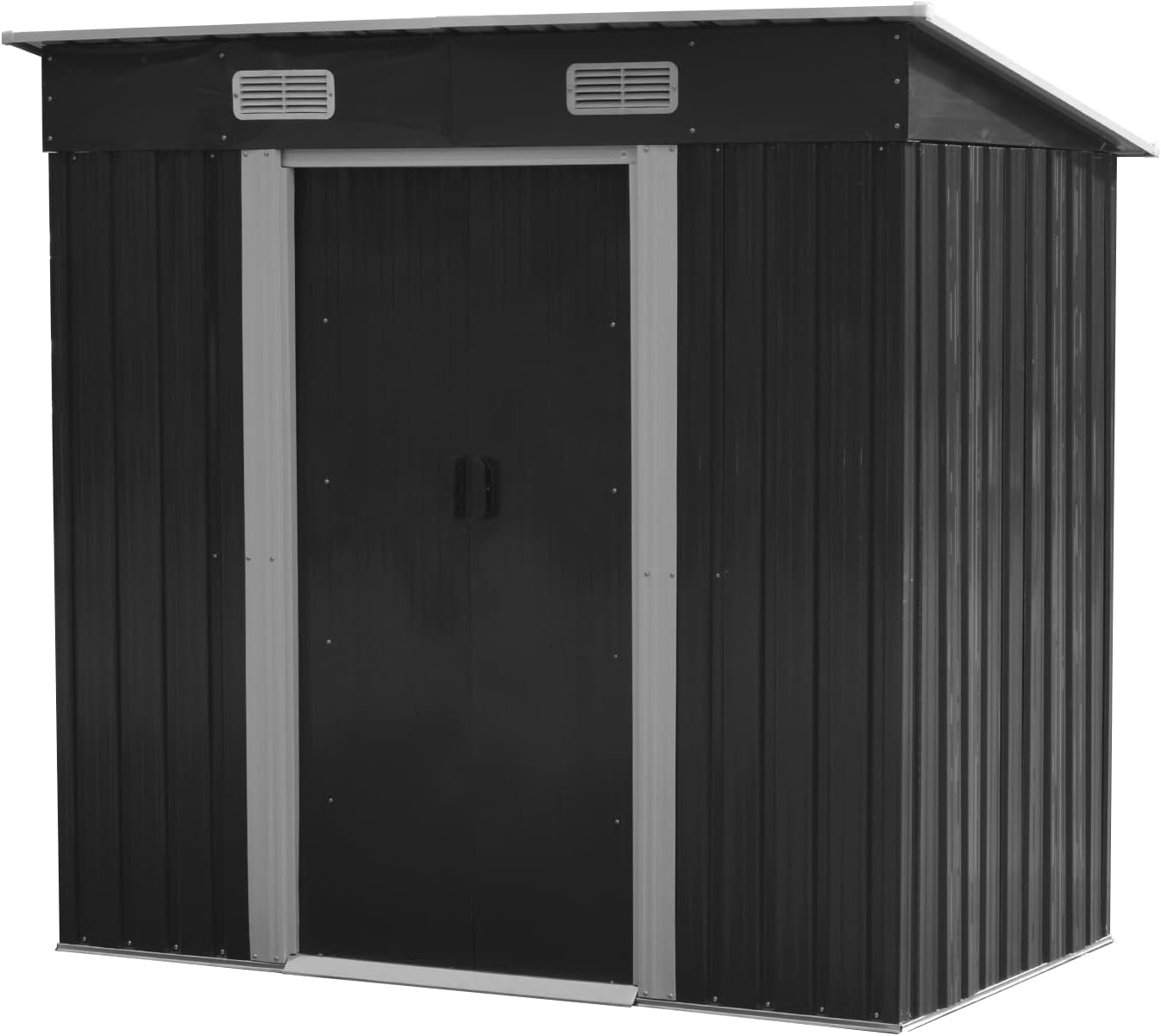 Garden Storage Shed Metal 6 x 4 FT Outdoor with Base Vents Lockable Sliding Doors Sloped Pent Roof for Patio Backyard Bike Tool All-Weather