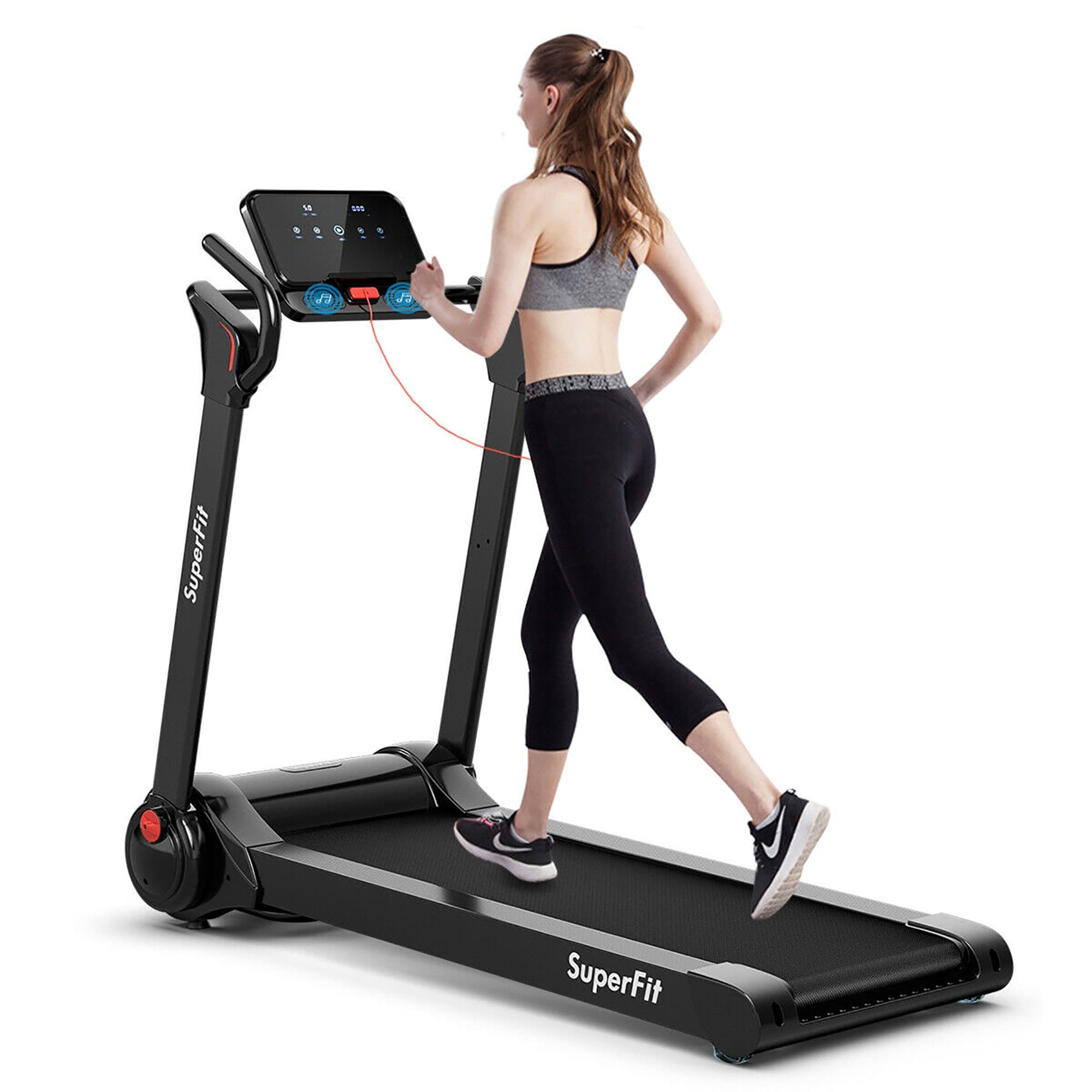 SuperFit 2.25HP Folding Electric Motorized Treadmill With Speaker - 55.9 x 30.5 x 49.5
