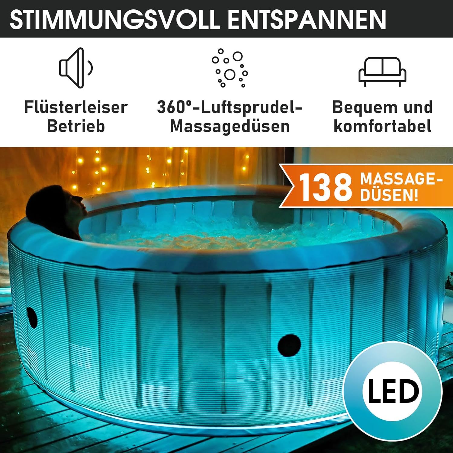 BRAST® Whirlpool Inflatable MSpa | 4-8 People | Many Models Round and Square | Diameter 125-224 cm