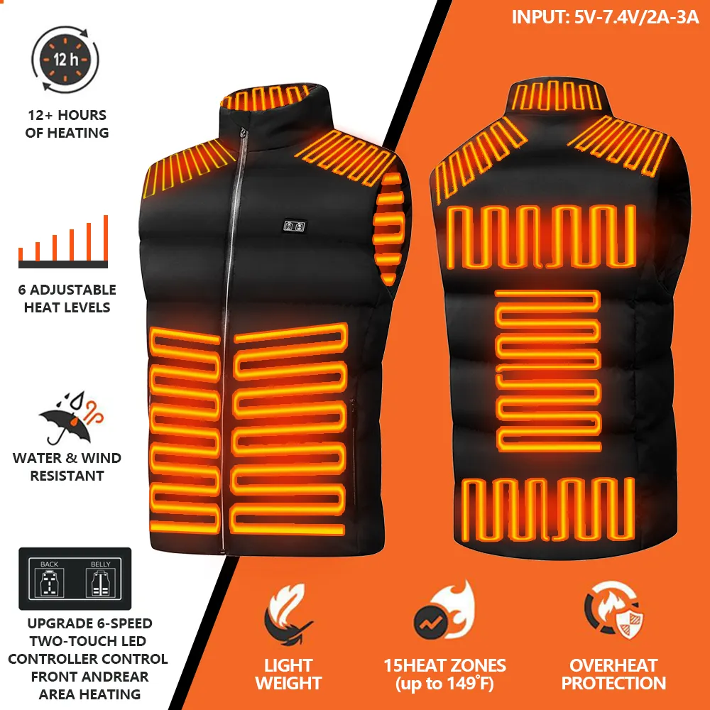 2023 Updated Version Two-touch 15Heat Zones LED Controller Heated Vest For Men & Women With Battery Pack