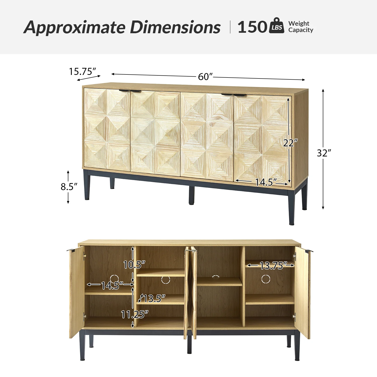 Kamu 60 Wide 4-Door Modern Style Sideboard
