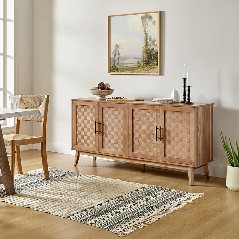 Horace 63 Wide Sideboard with Maple Veneer Woven Cabinet Doors
