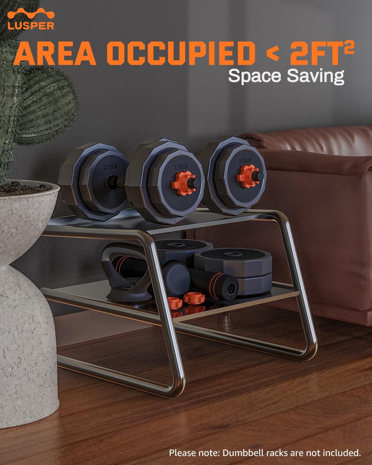 Lusper Adjustable Weights Dumbbells Set, 44LB/55LB/66LB Free Weights, 3 in 1 Mutiweight Dumbbell/Barbell/Kettlebell with Connector, Versatile Weight Set for Home Gym