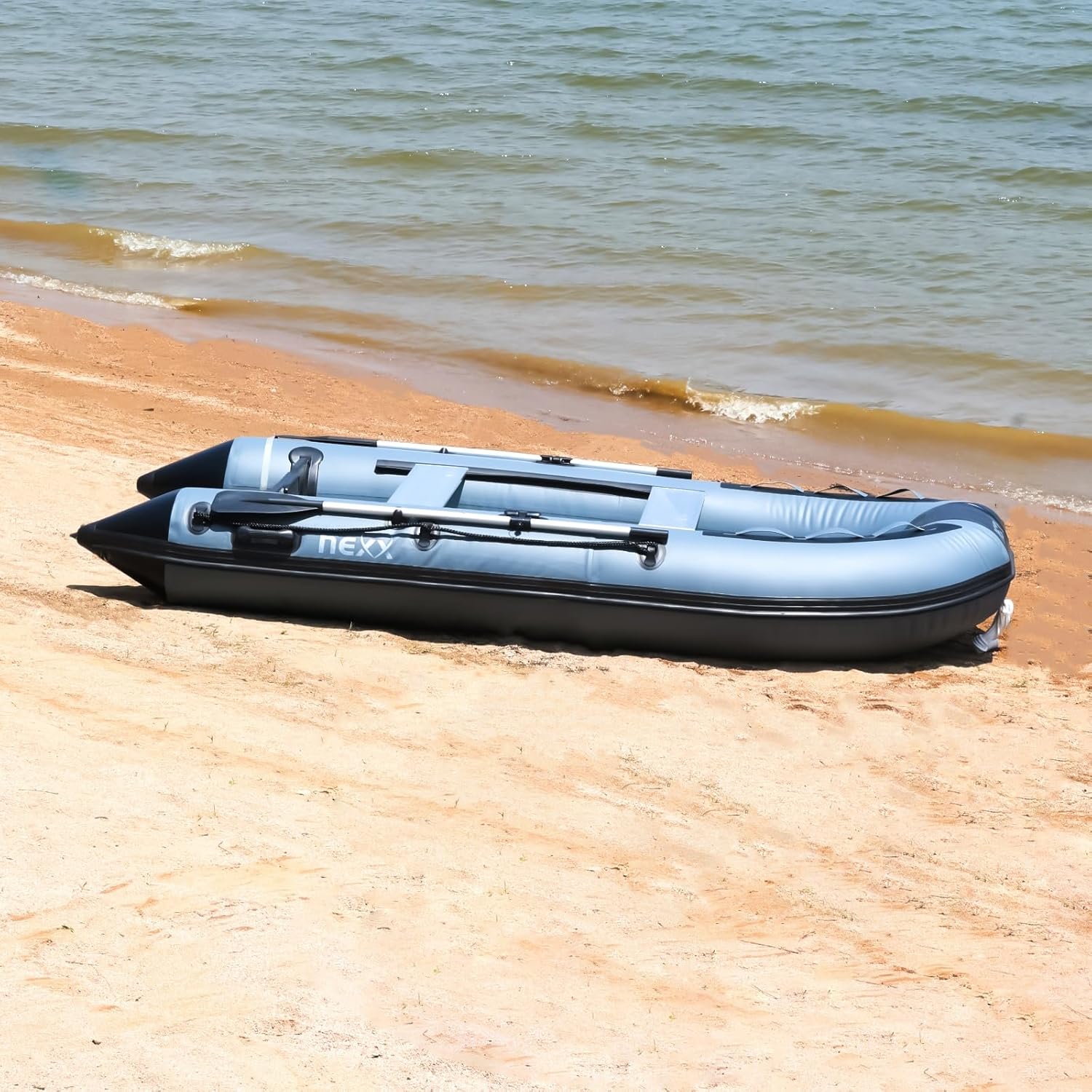 NEXX Professional Inflatable Boat 330 cm with Air Bottom with Carry Bag, 2 Paddles and Repair Kit Light Grey