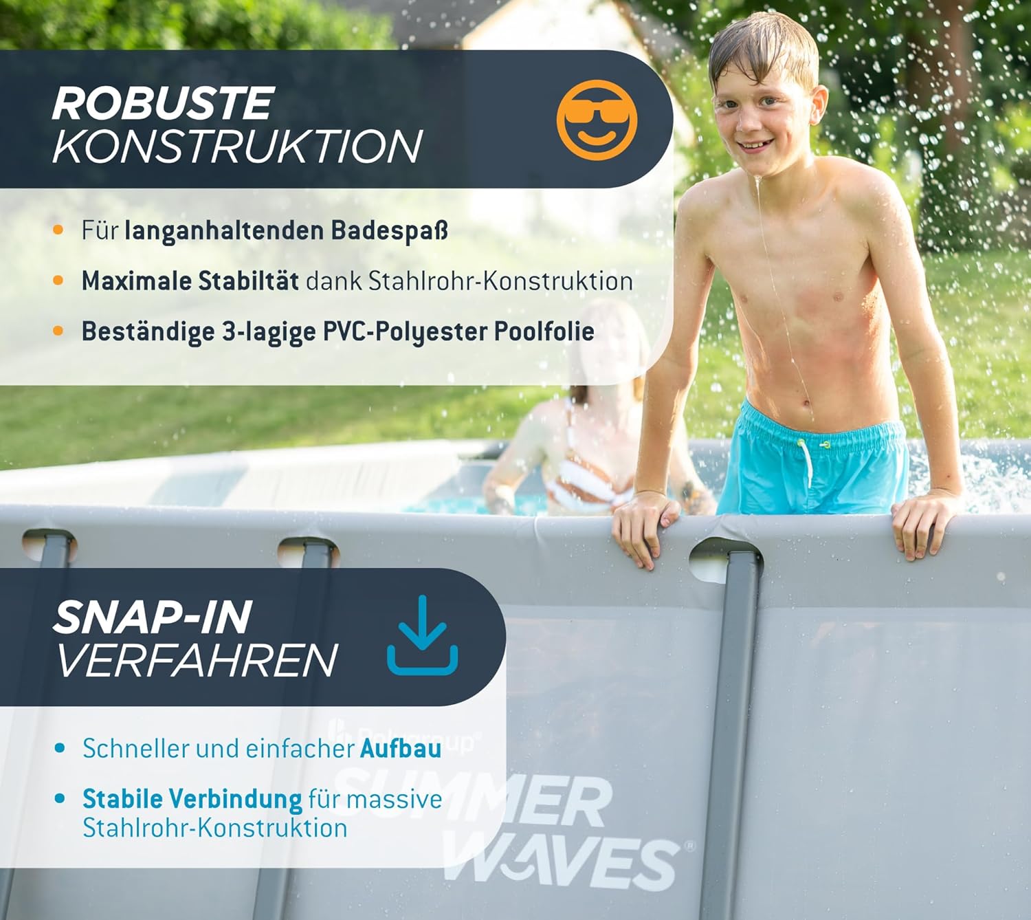 Summer Waves Frame Pool Complete Set, Rectangular 732 x 366 x 132 cm, Grey