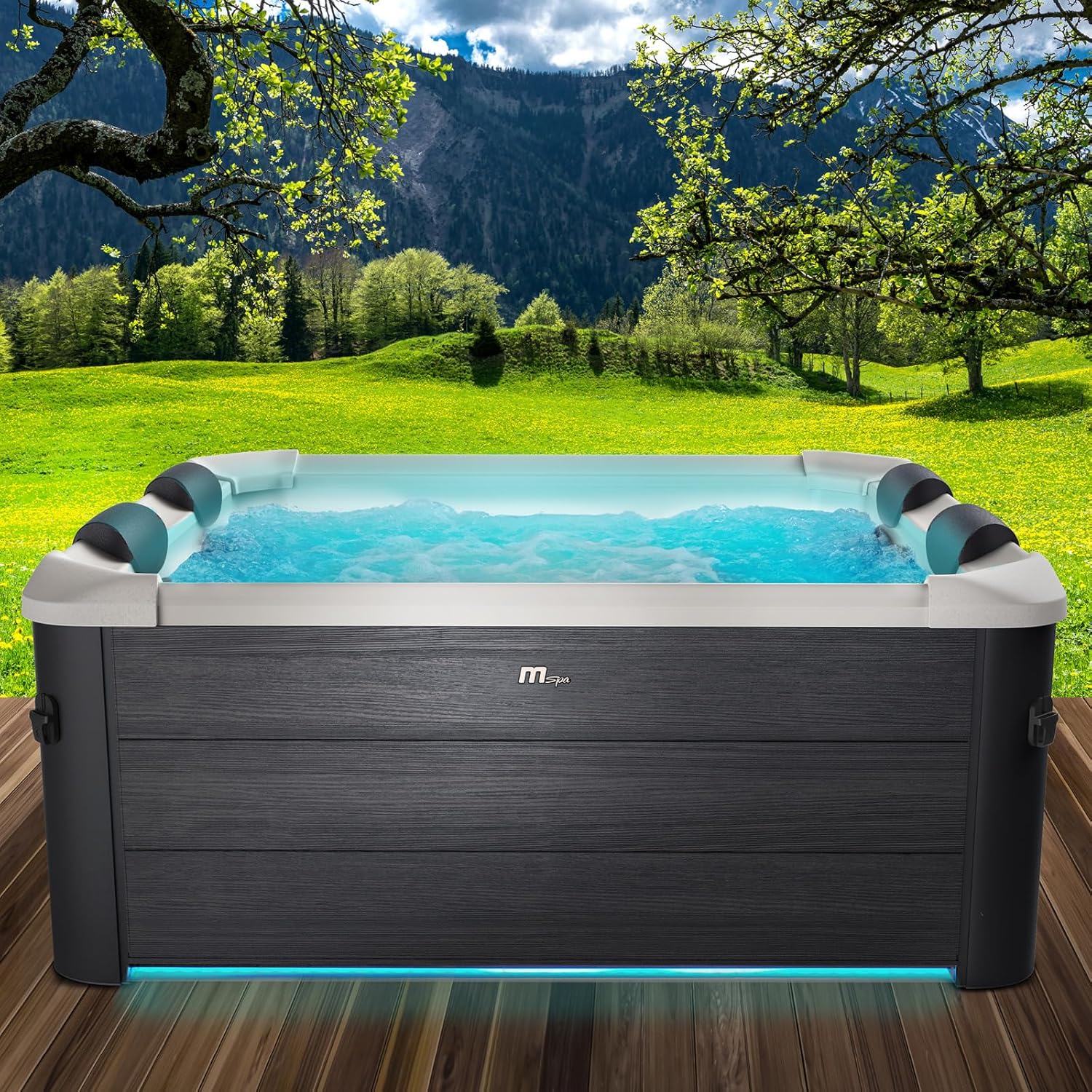 BRAST® Whirlpool MSpa Oslo Plus XXL with Fixed Outer Wall LED Lighting 20 Adjustable Colours for 6 People 180 x 180 x 65 cm