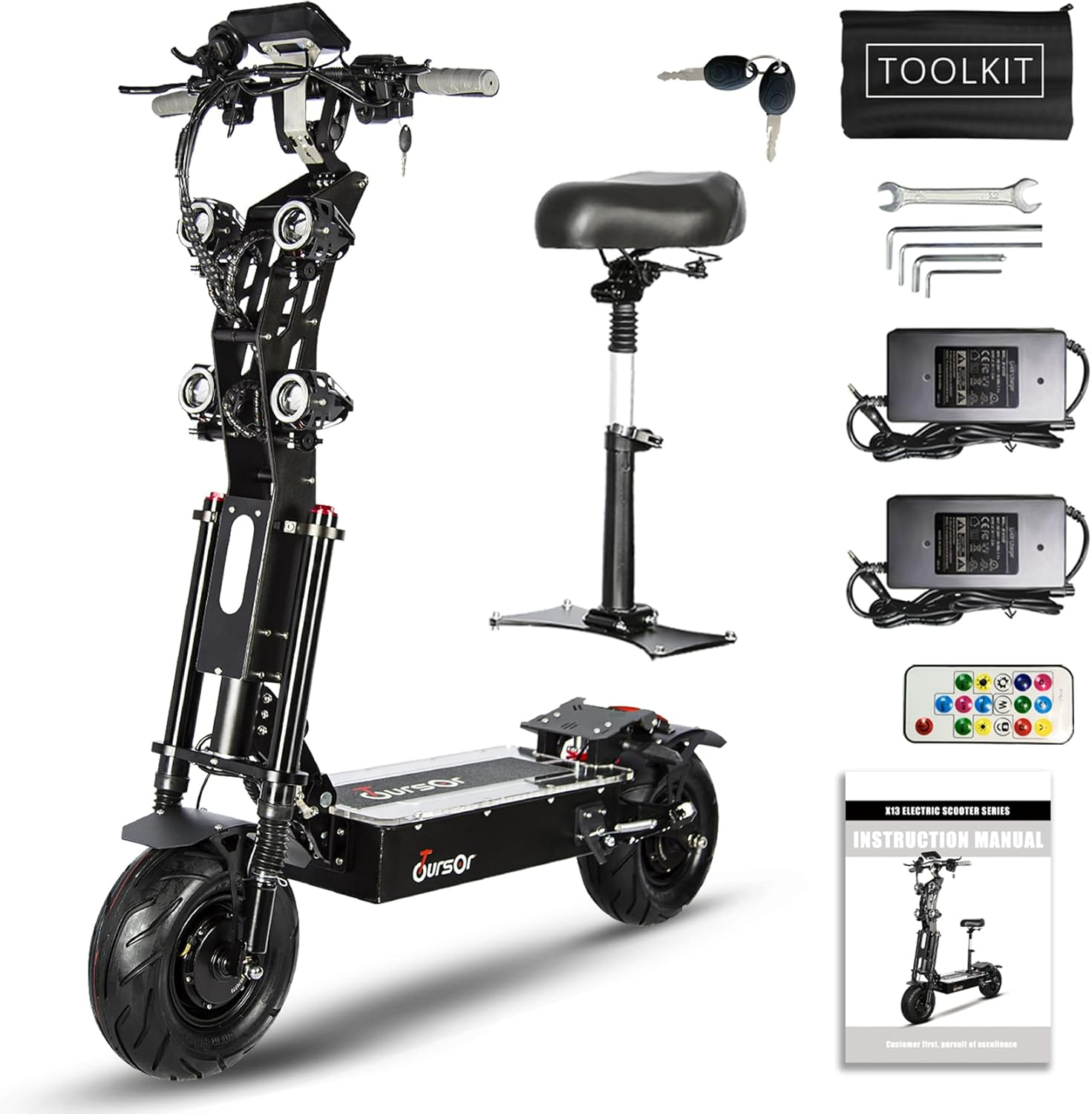 Electric Scooter Adults, Up to 65MPH 75 Miles Range, 10,000W Dual Motor 13In All Terrain Fat Tires, Hydraulic Suspension and Oil Brakes, Sports Off Road Adult E-Scooter for Adults