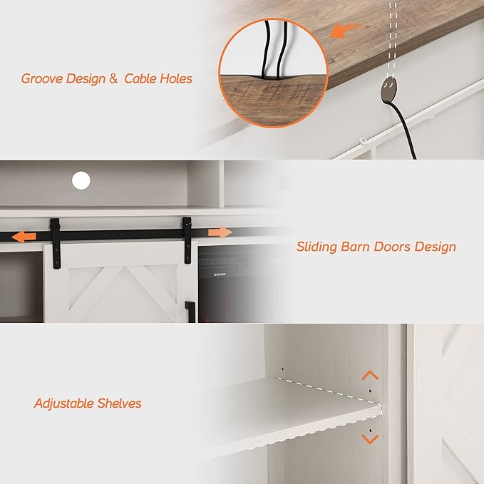 Wampat Fireplace TV Stand for TVs Up to 65 Inch, Electric Fireplace TV Console,Wood Entertainment Center with Storage Cabinet,Sliding Barn Door,2 Heating Mode,5 Brightness