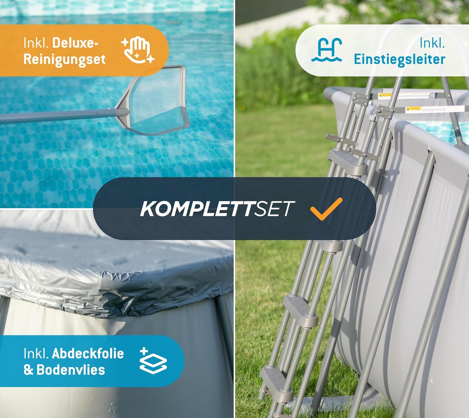 Summer Waves Frame Pool Complete Set, Rectangular 732 x 366 x 132 cm, Grey