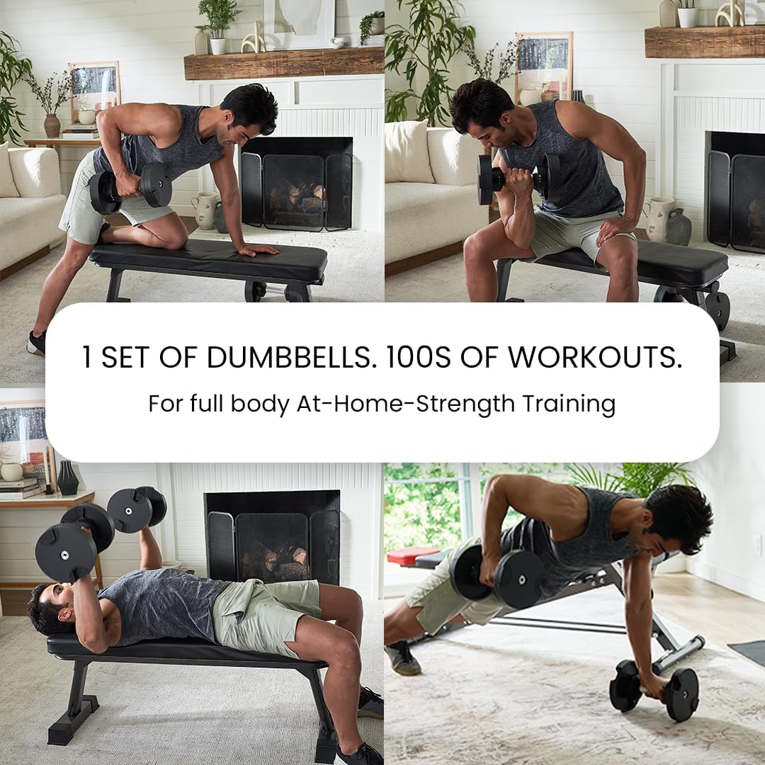NUOBELL Adjustable Dumbbells Pair 5-80 lbs : the Adjustable Dumbbell Set to Replace 16 Sets of Dumbbells.