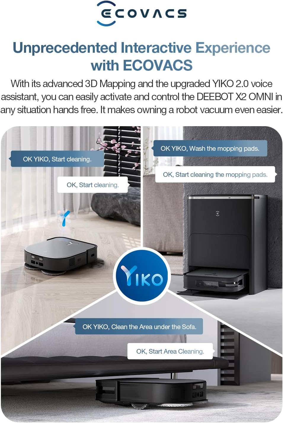 ECOVACS DEEBOT X2 OMNI | 8000pa,15mm Auto Mop Lifting, Auto Empty, 55°C Hot Water Washing, Hot Air Drying