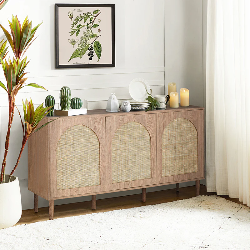 Posey 56 Wide Wood and Rattan Kacie Modern Sideboard