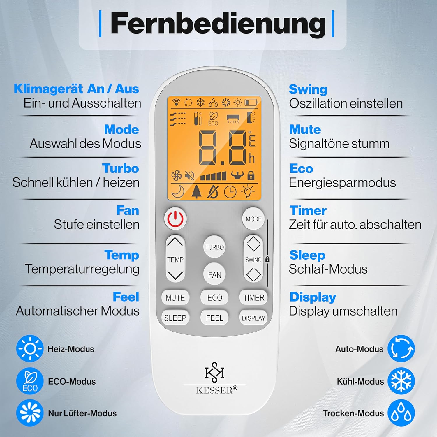 KESSER® Air Conditioner Set with Split System - with WiFi/App Function - Cooling A++/Heating A+ - 12000 BTU/h (3400 Watts), Refrigerant R32 - Remote Control, Timer Function - incl. Complete Mounting