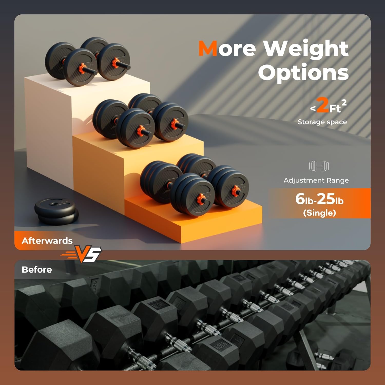 FEIERDUN Adjustable Dumbbells, 20/30/40/50/70/90lbs Free Weight Set with Connector, 4 in1 Dumbbells Set Used as Barbell, Kettlebells, Push up Stand