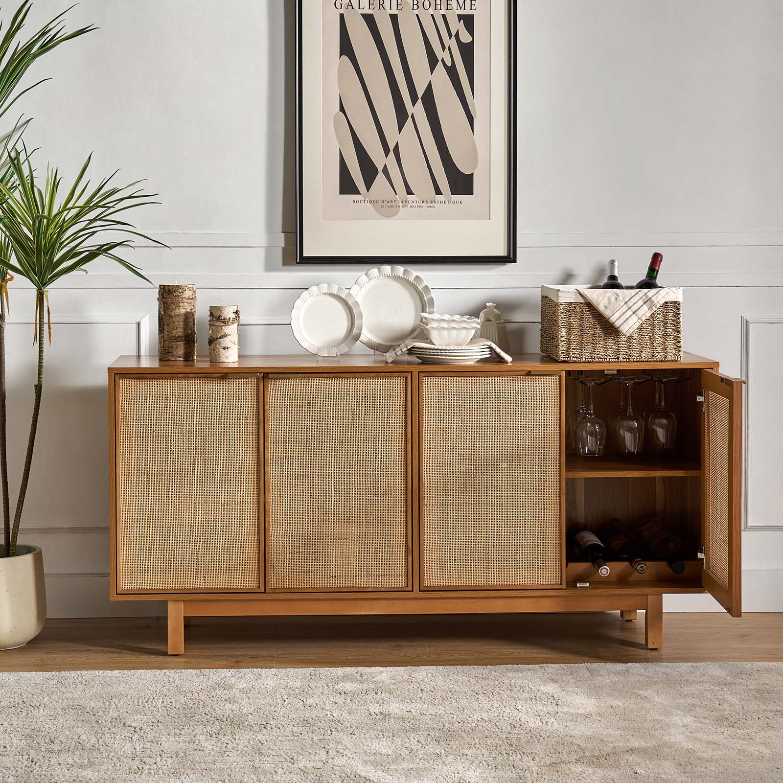 Otmar 63¡° Wide Natural Rattan Mesh Multi-Purpose Sideboard