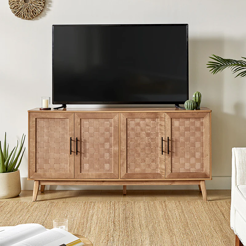 Horace 63 Wide Sideboard with Maple Veneer Woven Cabinet Doors