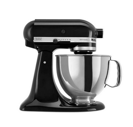 Artisan 5 Qt. 10-Speed Onyx Black Stand Mixer with Flat Beater, 6-Wire Whip and Dough Hook Attachments
