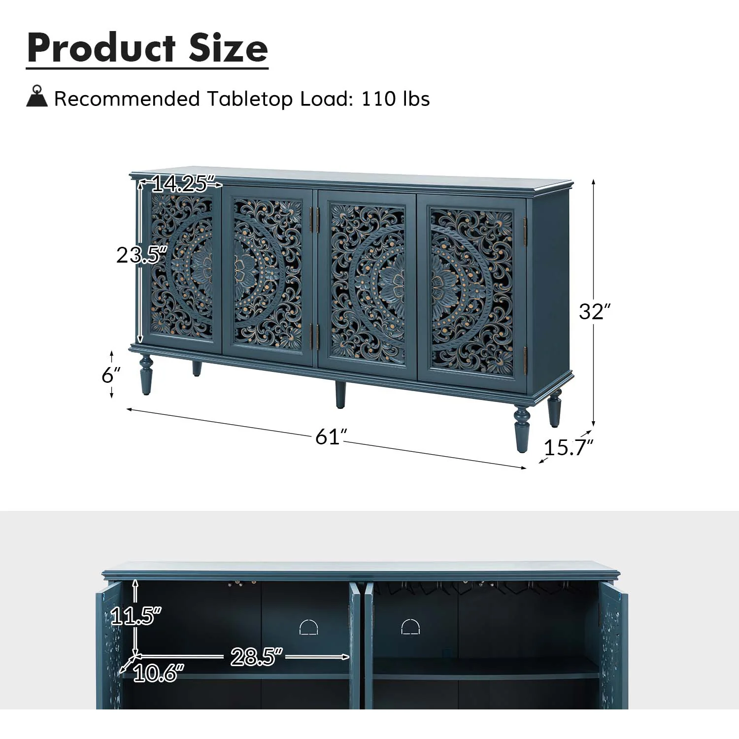 Emathides 63 Solid Wood Sideboard with Lighting & Wine Rack