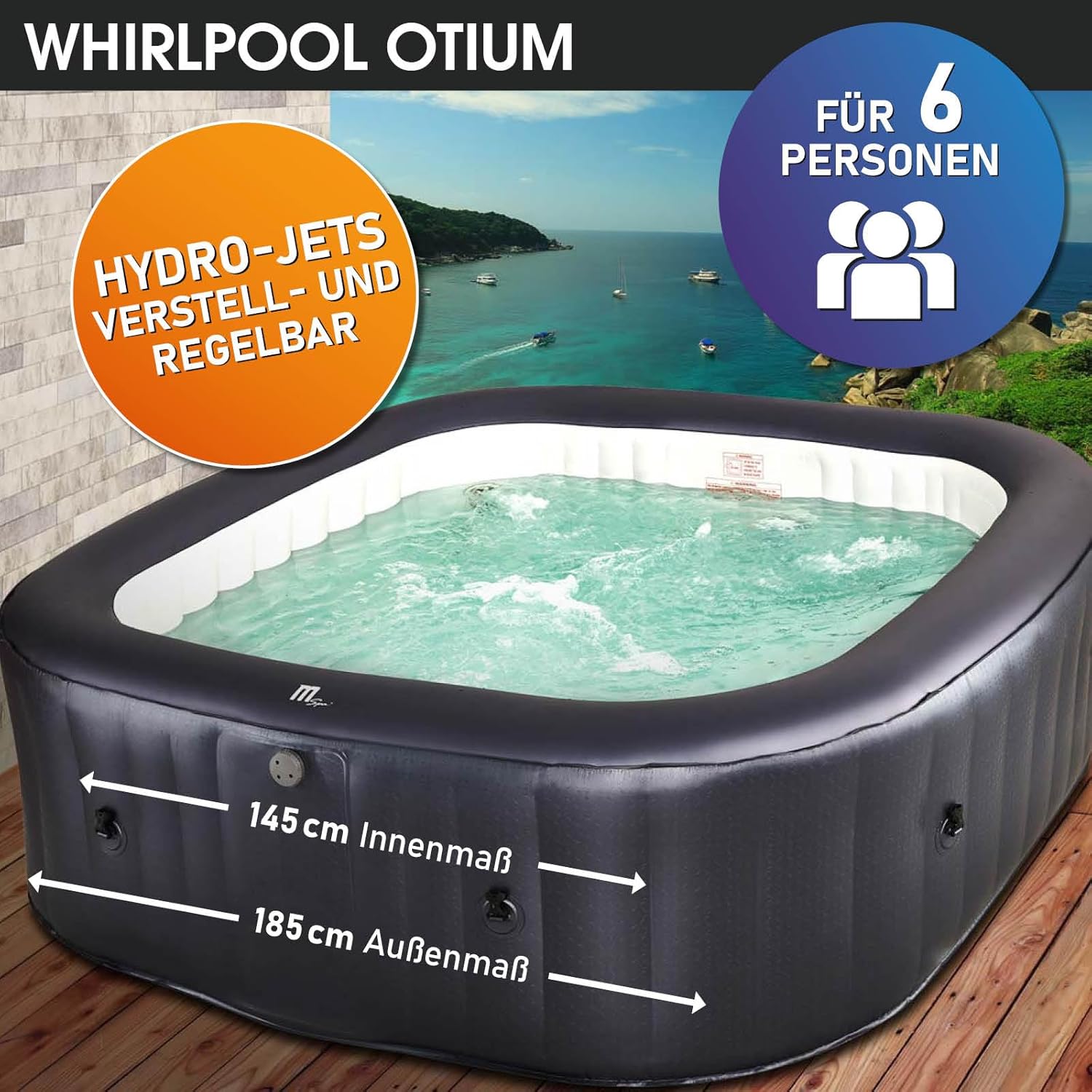 BRAST® MSpa Inflatable Whirlpool, 4-8 People, Many Models, Round and Square, Diameter 125-224 cm
