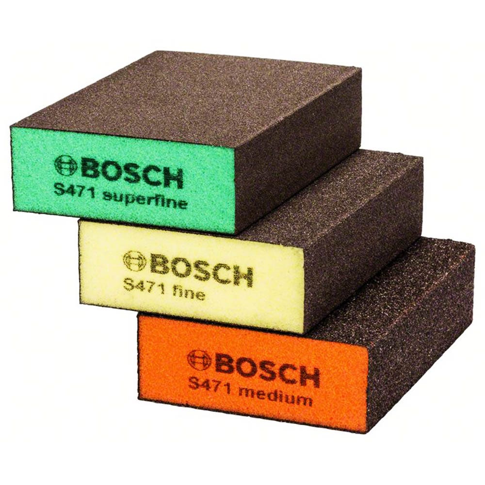 BOSCH Foam Hand Sanding Block Kit - S471 BEST for FLAT & EDGE - 3 Piece