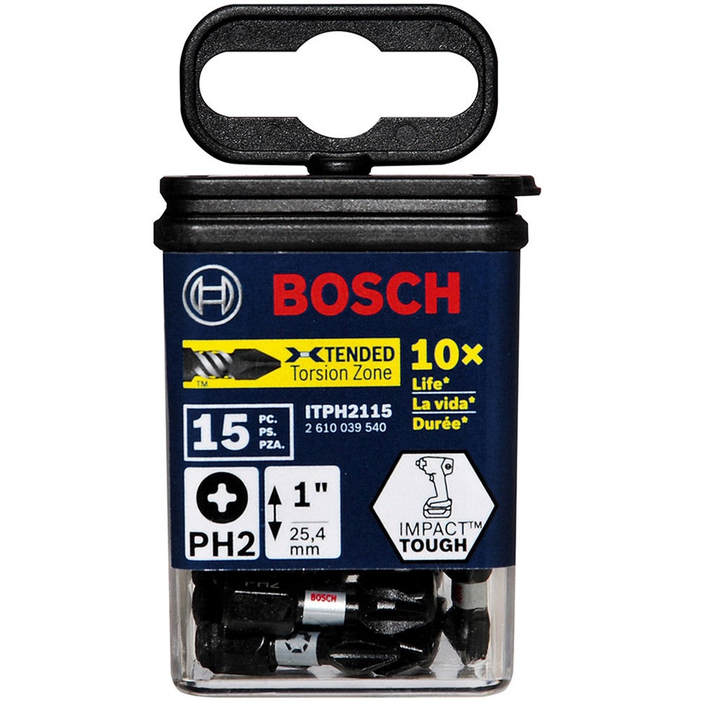 BOSCH PH2 x 25mm Phillips Insert Screwdriver Bit - IMPACT TOUGH - 15 Piece