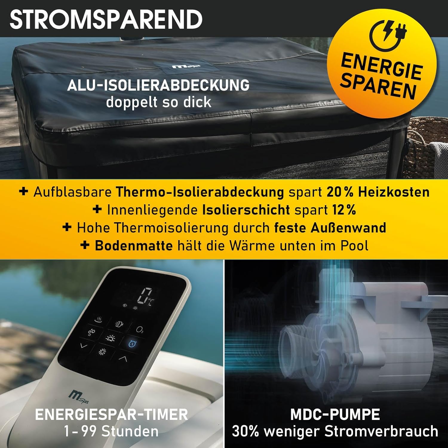 BRAST® Whirlpool MSpa Oslo Plus XXL with Fixed Outer Wall LED Lighting 20 Adjustable Colours for 6 People 180 x 180 x 65 cm