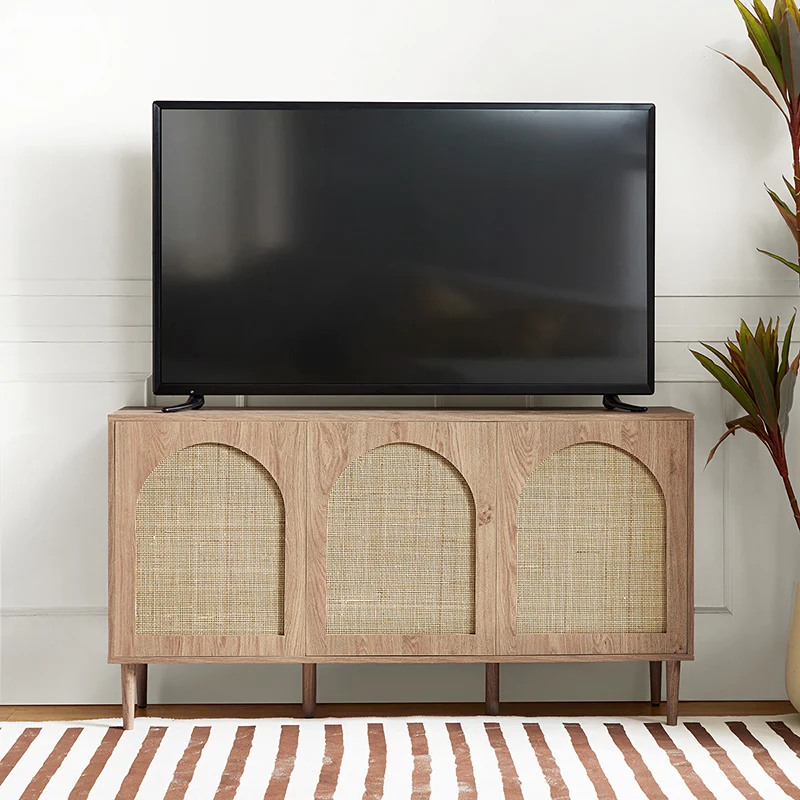 Posey 56 Wide Wood and Rattan Kacie Modern Sideboard