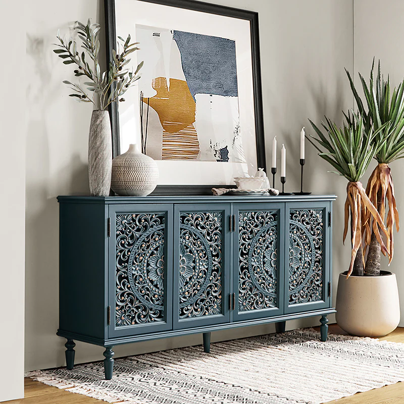 Emathides 63 Solid Wood Sideboard with Lighting & Wine Rack
