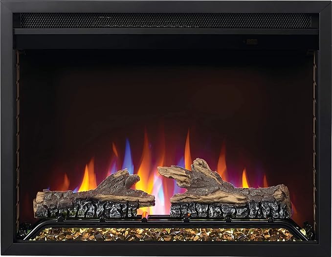 Napoleon Cineview 26 - NEFB26H - Built-in Electric Fireplace, 26-in, Black, Glass Front, Glass Crystal Ember Bed, Optional Burnt Oak Logs, 3 Flame Colors, 7 Ember Bed Colors