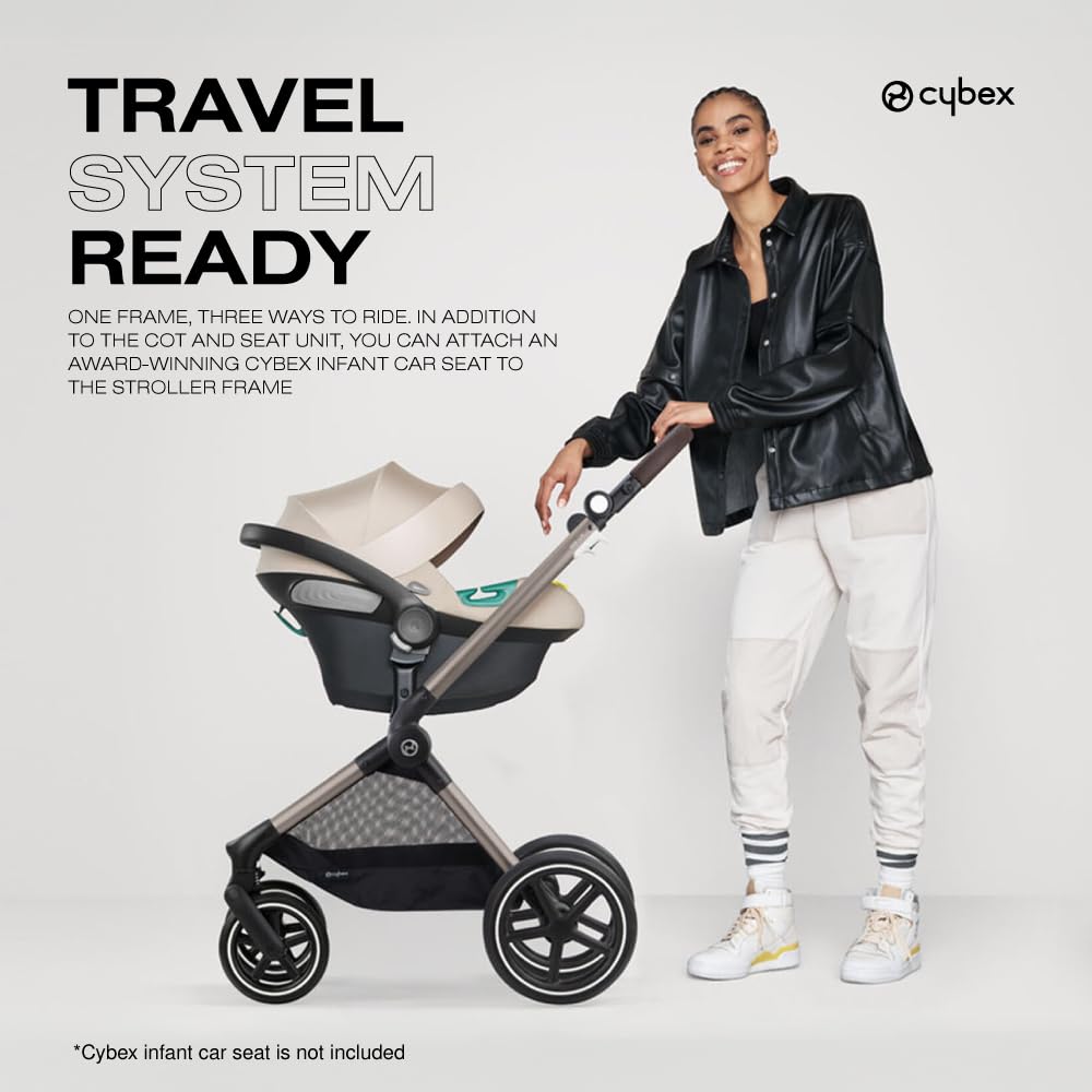Cybex EOS 2-in-1 Stroller - Bassinet Stroller Converts to Toddler Stroller with One-Hand Recline - Bassinet and Toddler Seat Included, Reversible & Travel System Ready, Seashell Beige