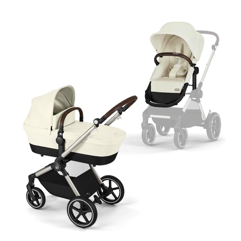 Cybex EOS 2-in-1 Stroller - Bassinet Stroller Converts to Toddler Stroller with One-Hand Recline - Bassinet and Toddler Seat Included, Reversible & Travel System Ready, Seashell Beige