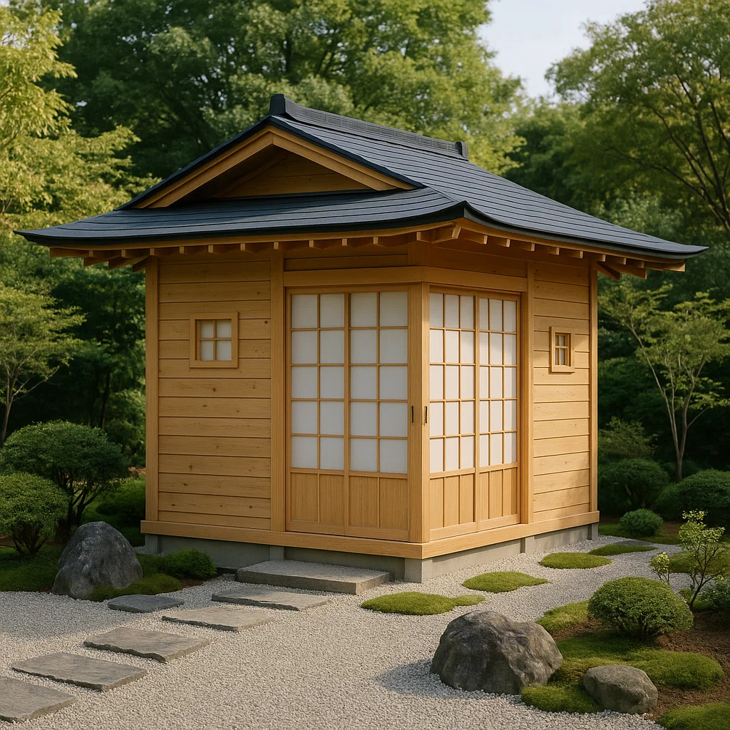 Caseta de jardín. caseta de almacenamiento color madera clara de madera para exteriores. 240x240 cm