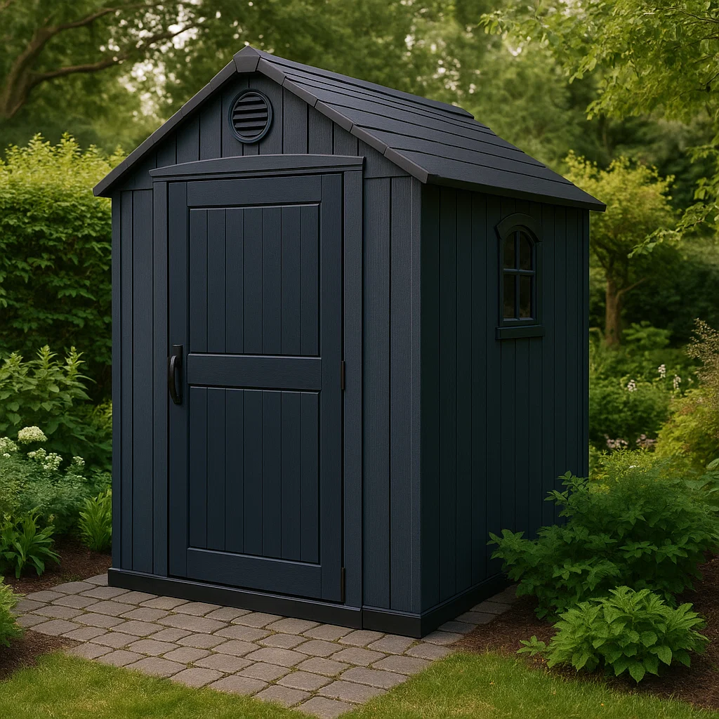 Caseta de jardín Caseta exterior Negro Resina Almacenamiento de herramientas 110 x 90 x 190 cm