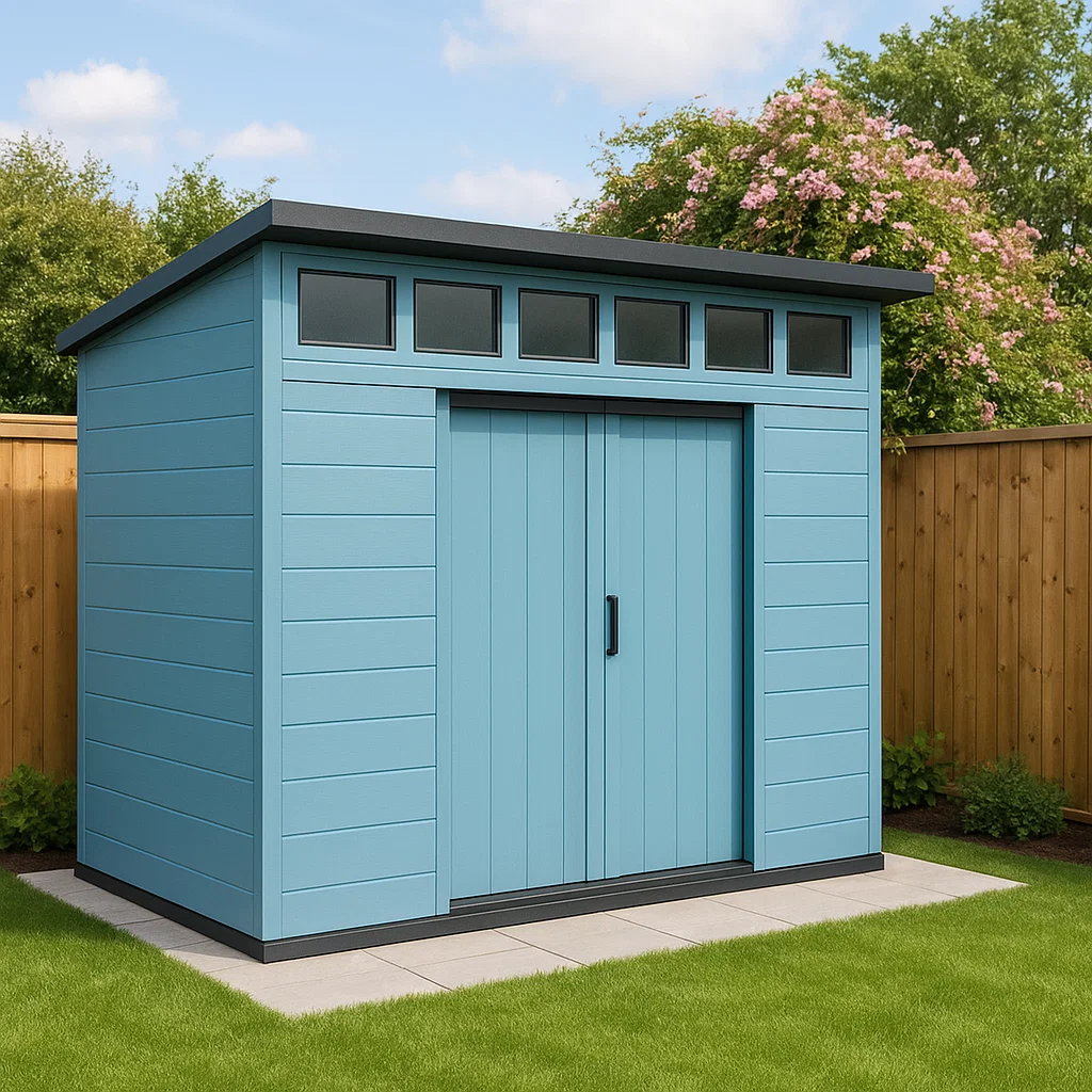 Caseta de jardín Caseta exterior Azul cielo Resina Almacenamiento de jardín 190x110x200 cm