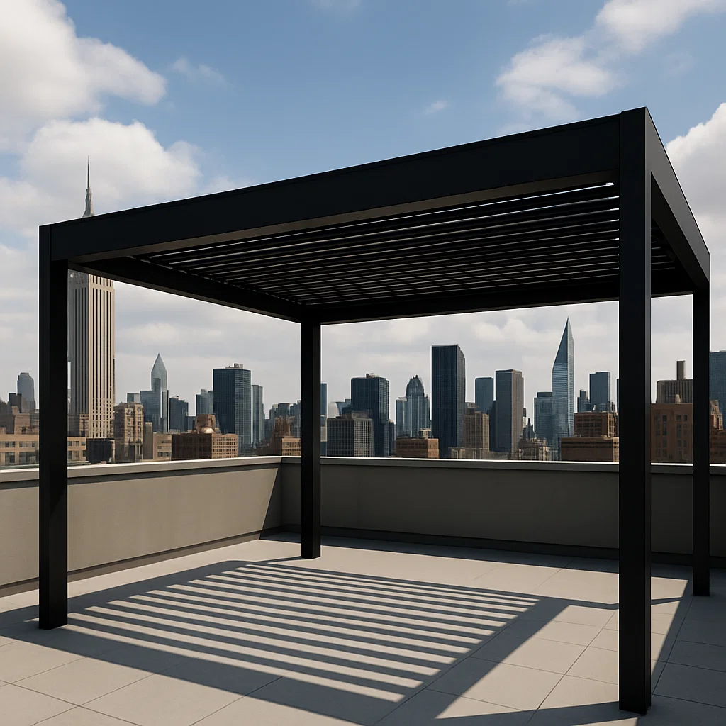 Pérgola bioclimática para jardín - Color negro - de aluminio - para exterior. dimensiones aproximadas: 400 cm x 250 cm