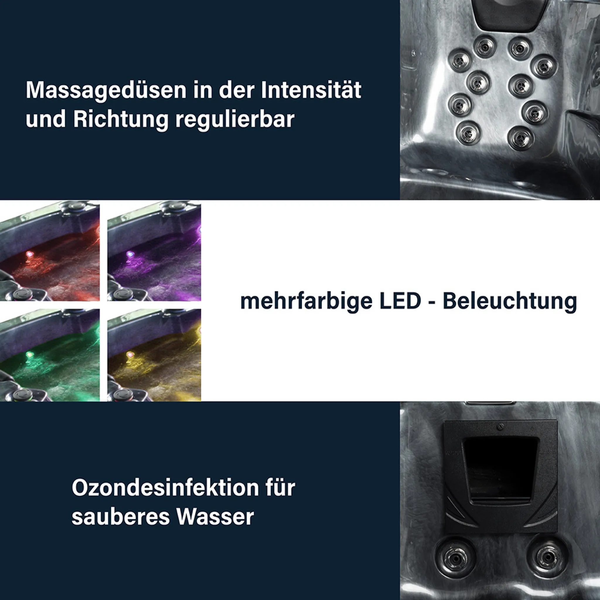 HOME DELUXE - Outdoor Whirlpool Black MARBLE inkl. Treppe und Thermoabdeckung