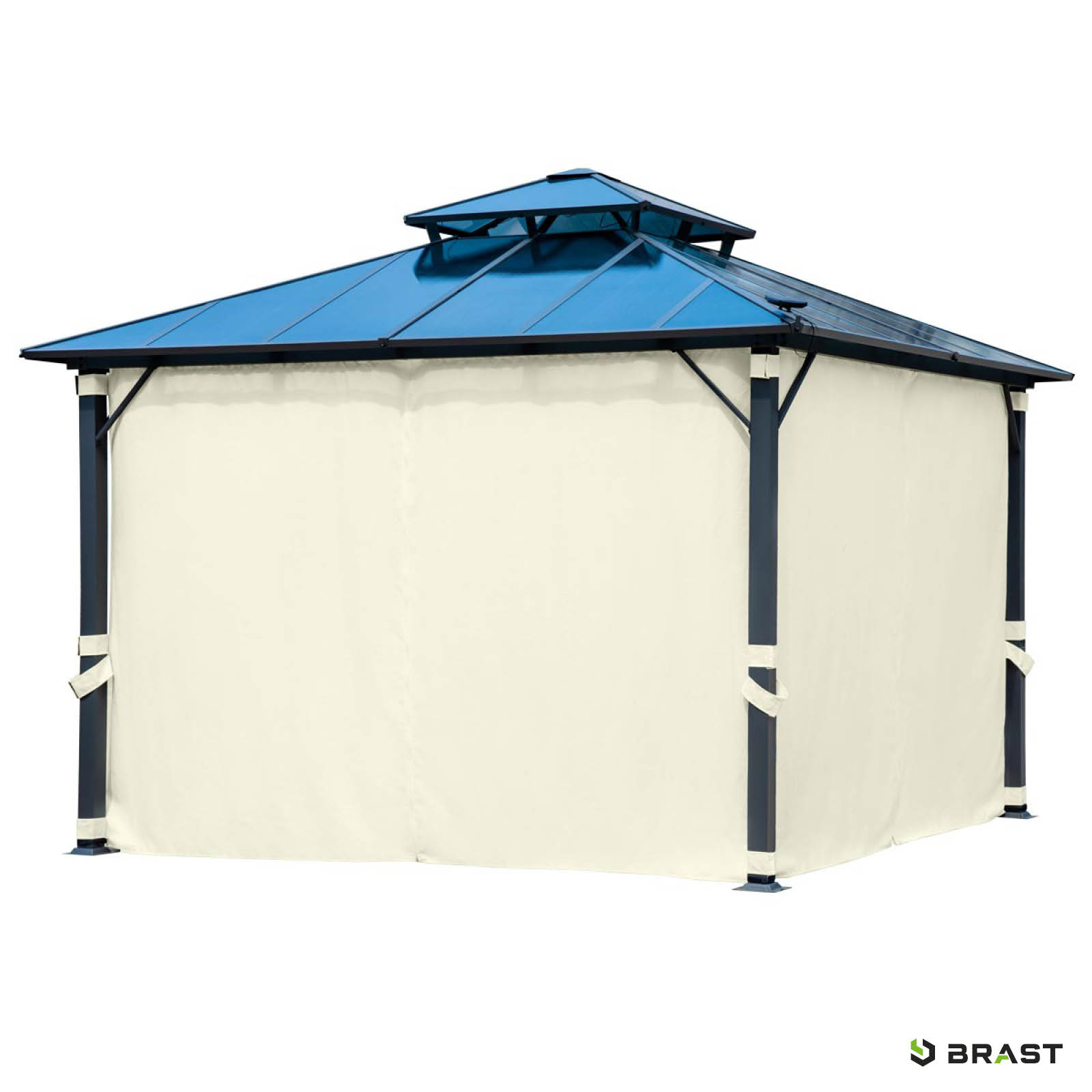 BRAST Alu Pavillon PAGODE 4x4m beige mit Moskitonetz & LED-Beleuchtung
